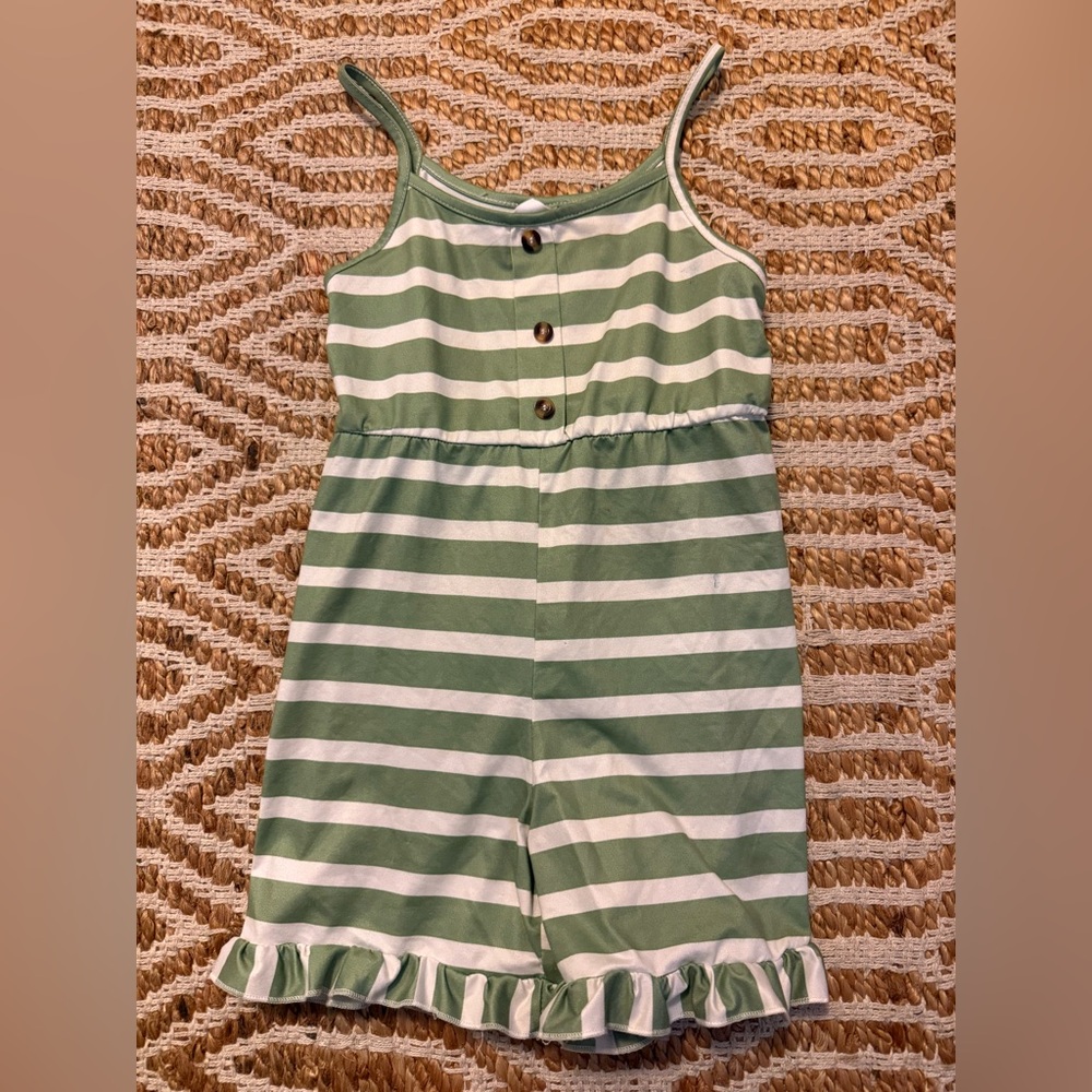 SHEIN Green and White Striped Kids One Piece